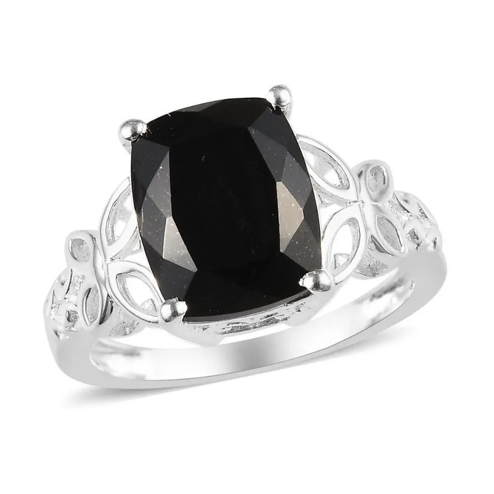 Black Tourmaline Solitaire Ring in Sterling Silver